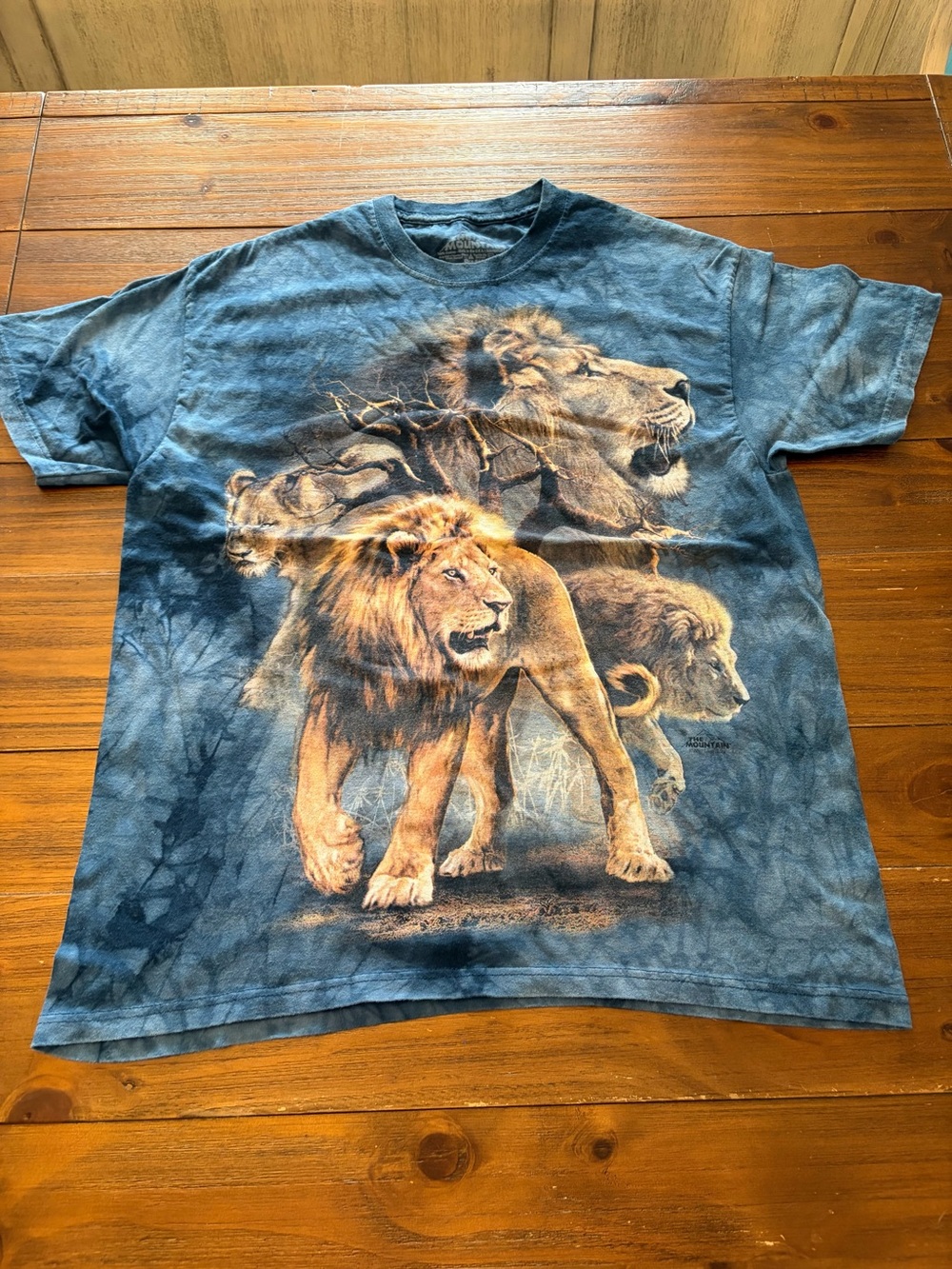 The Mountain Lions Tie Dye Tee Y2K Lion Pride Animal Graphic Shirt Blue L